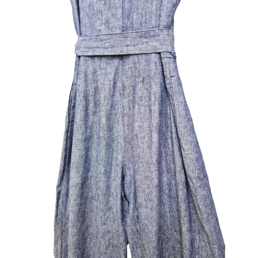 Nwot Banana Republic Blue Chambray Sleeveless Wideleg Midi Jumpsuit